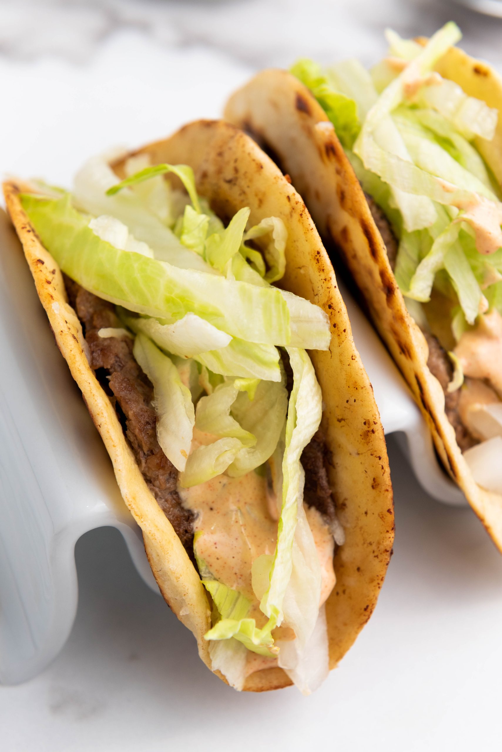 Smash burger tacos prepared and ready to eat